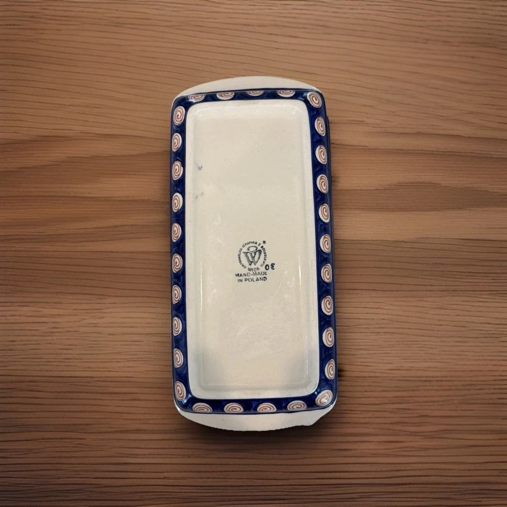 Boleslawiec Handmade Polish Pottery Blue Rose Grape Rectangle Serving Dish